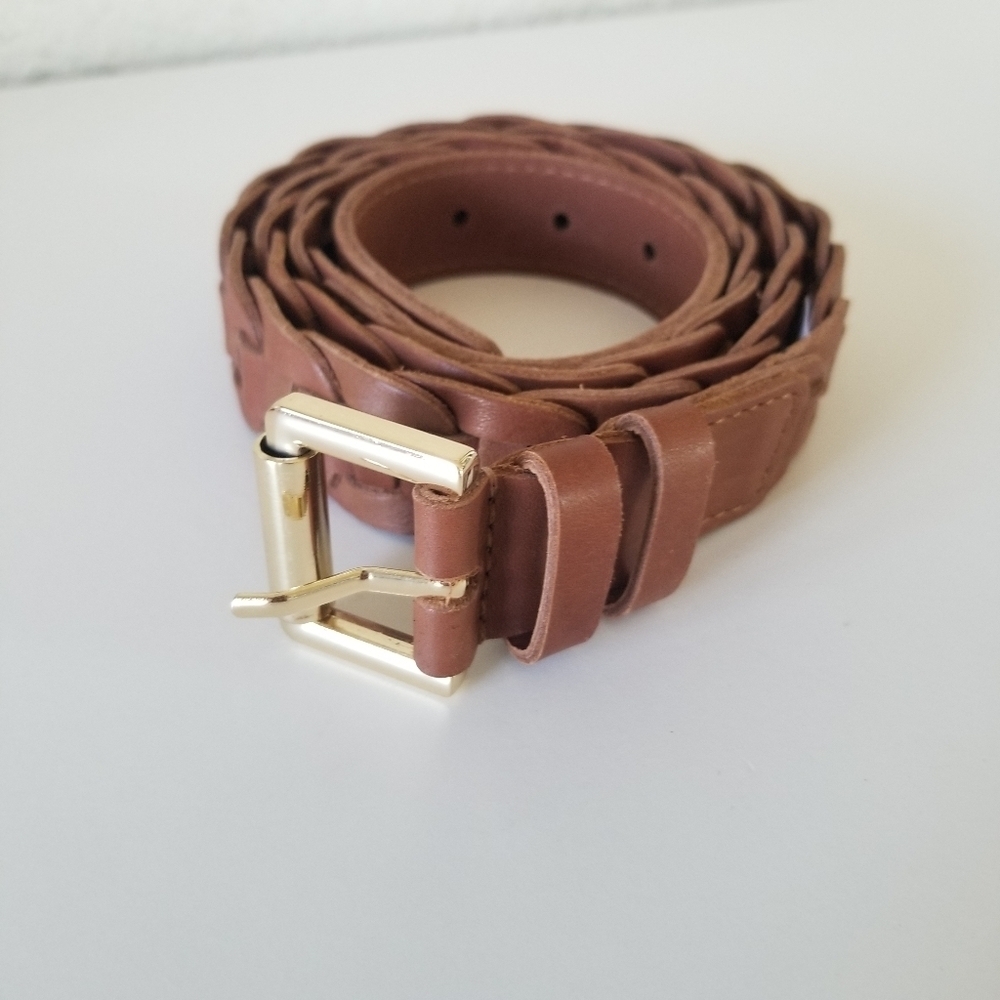 Boden Brown Leather Belt with Gold Buckle